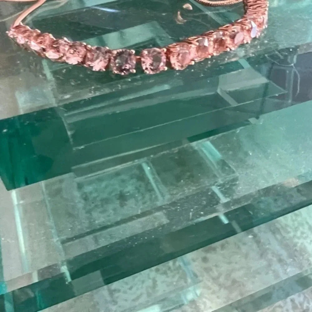 Rose Gold Tone Pink Rhinestone Adjustable Travel Bracelet - Picture 5 of 5